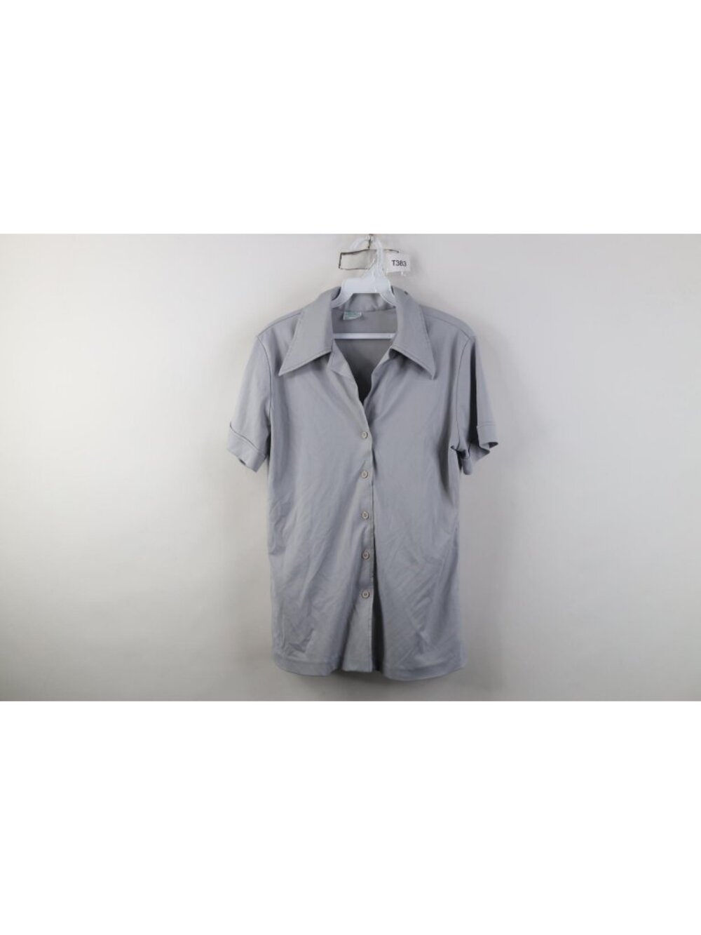 Vtg 70s Streetwear Womens Medium Dagger Collar Knit Short Sleeve Button Shirt